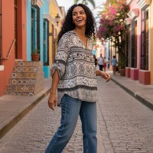 Chico's Monochrome Patterned Blouse